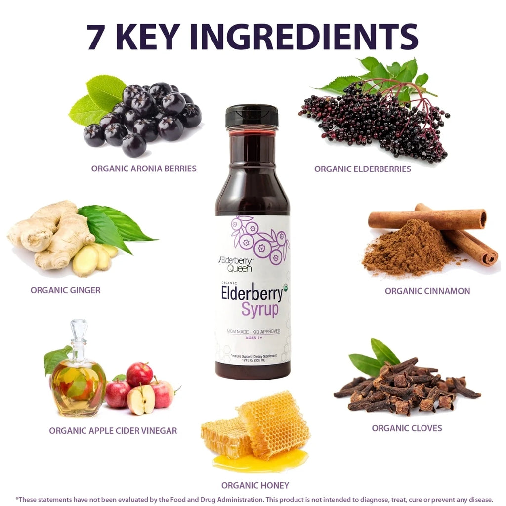 Certified Organic Elderberry Syrup Supplement for Immune Support, 12 Fl Oz