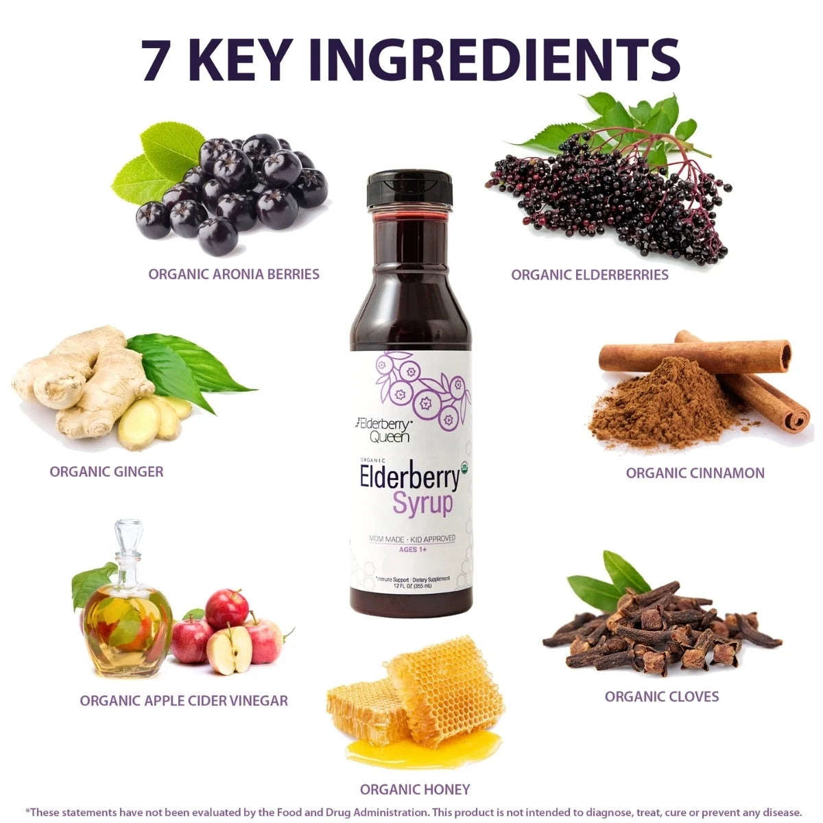 Certified Organic Elderberry Syrup Supplement for Immune Support, 12 Fl Oz