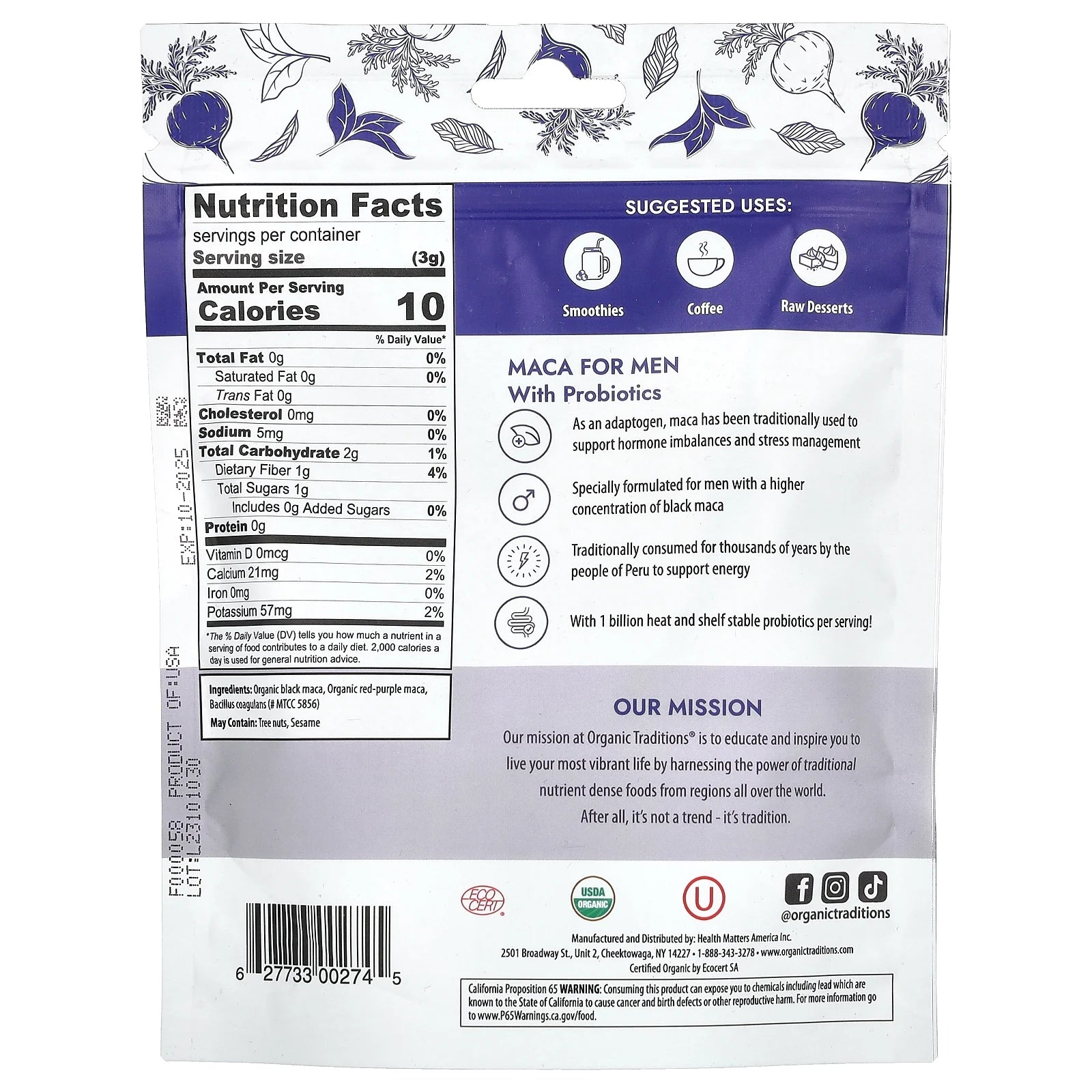 Maca for Men with Probiotics, 5.3 Oz (150 G)
