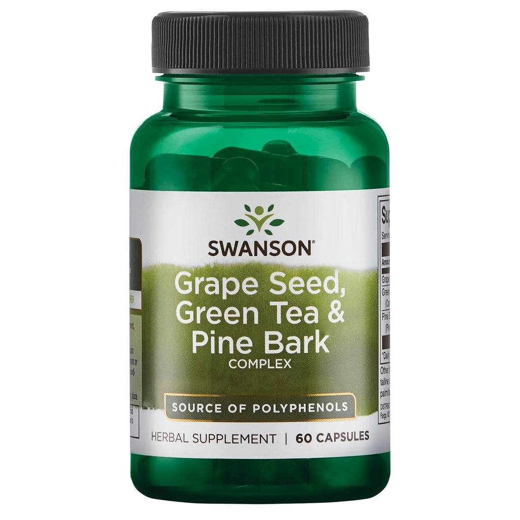 Grape Seed Green Tea & Pine Bark Complex Heart Cardiovascular Immune Support Health Antioxidant Healthy Blood Pressure Support Polyphenols OPCS Herbal Supplement 60 Capsules (Caps)