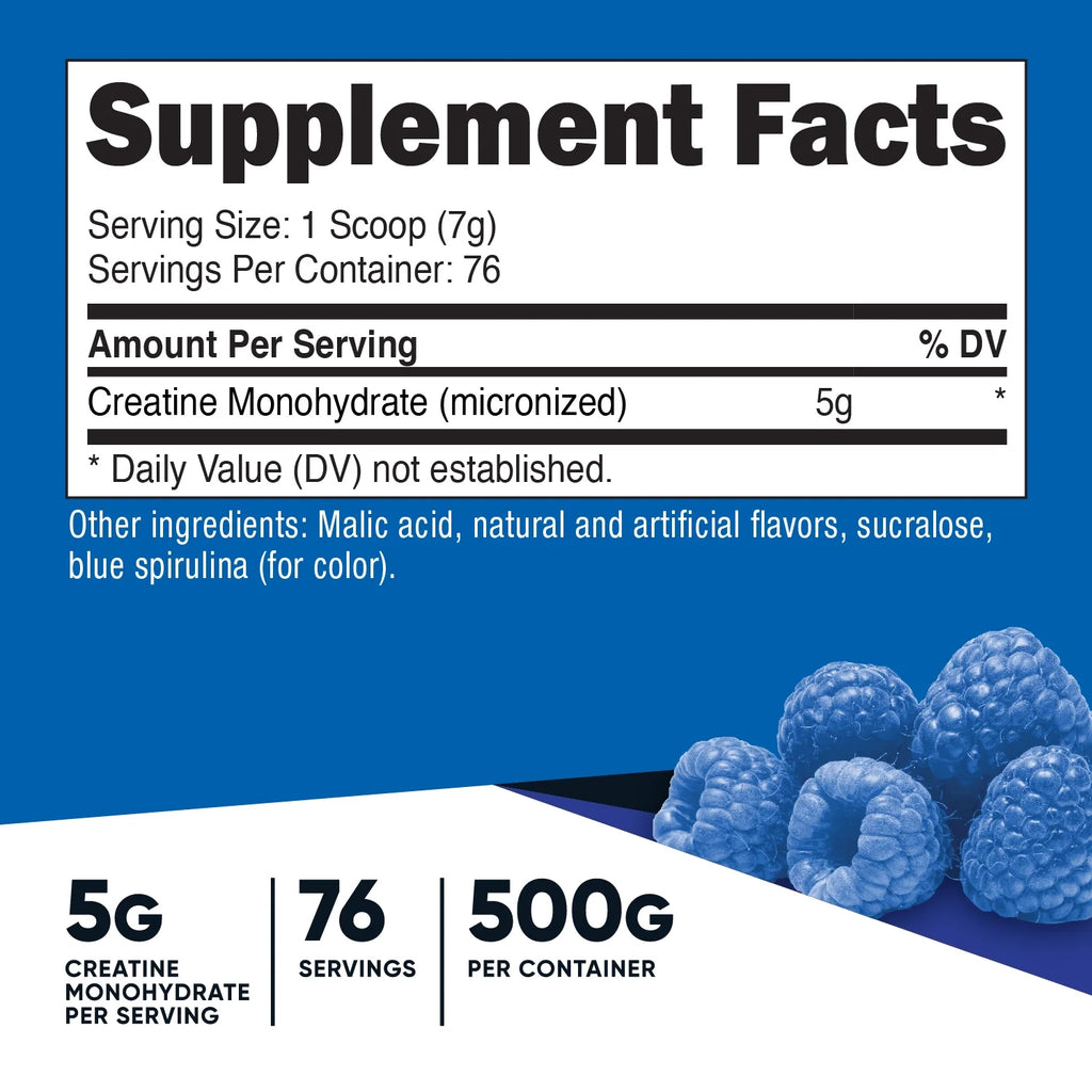 Creatine Monohydrate Supplement Powder (500 Grams) (Blue Raspberry)