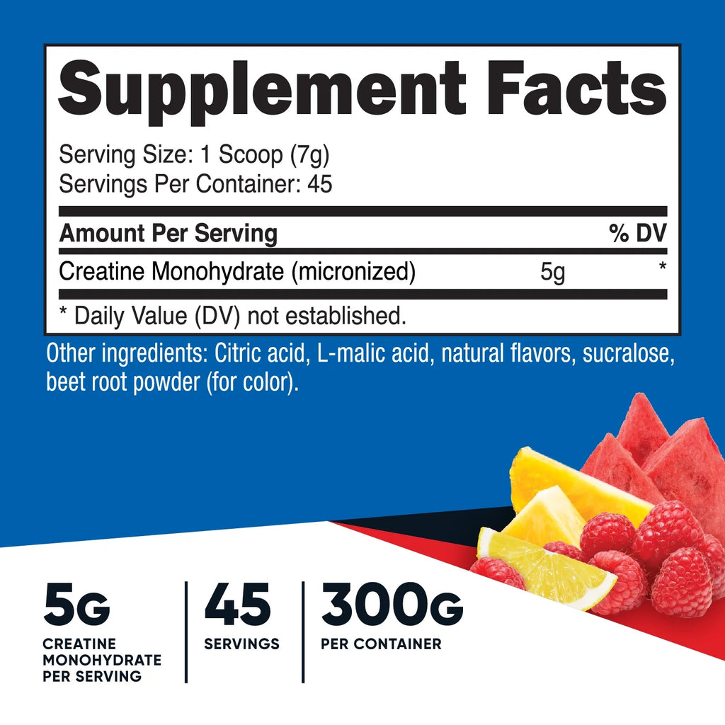 Creatine Monohydrate Powder (Fruit Punch) 300 Grams - Micronized Creatine Monohydrate, 5 Grams per Serving