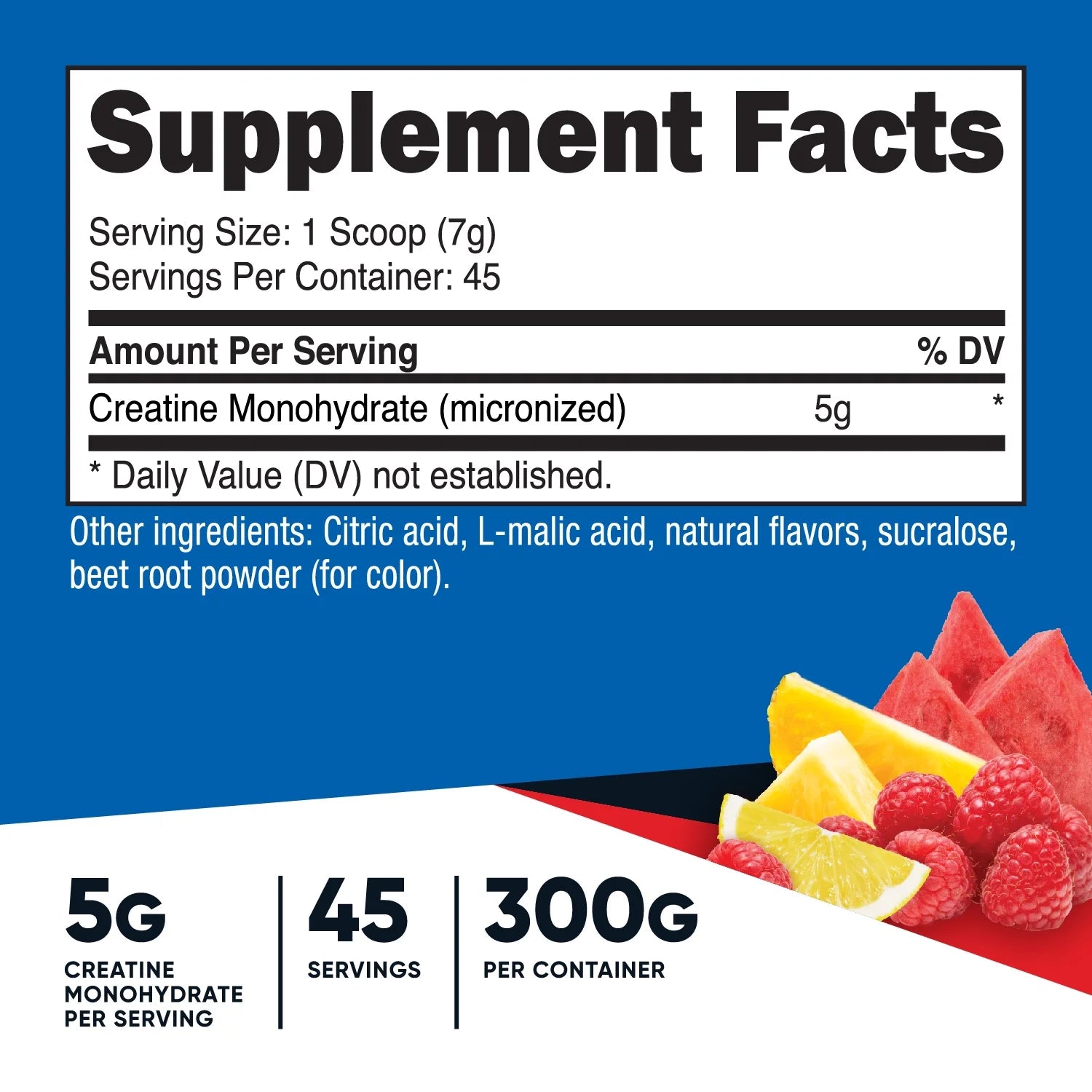 Creatine Monohydrate Powder (Fruit Punch) 300 Grams - Micronized Creatine Monohydrate, 5 Grams per Serving
