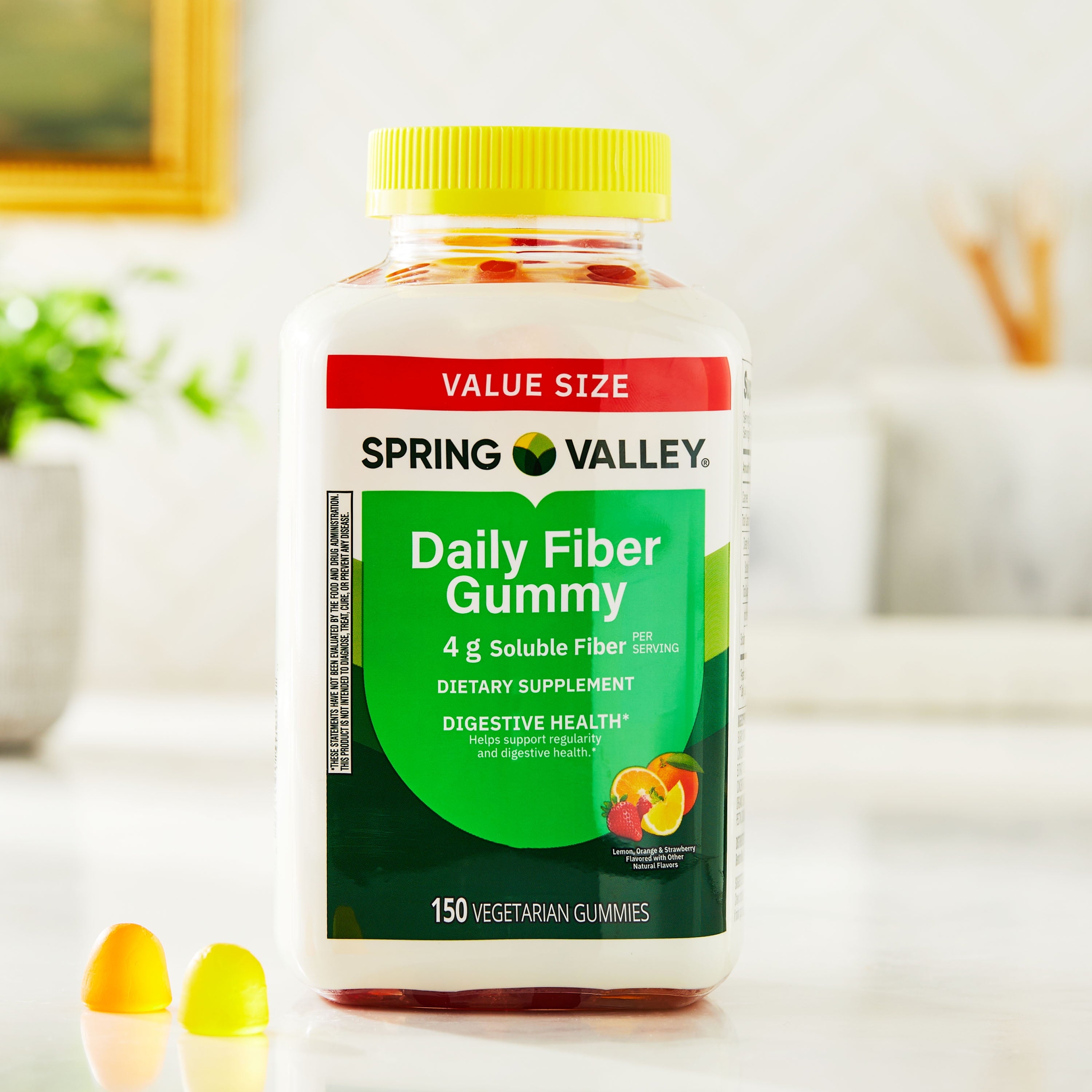 (3 Pack)  Digestive Health Fiber Supplement Gummies, Orange Lemon Strawberry, 150 Count
