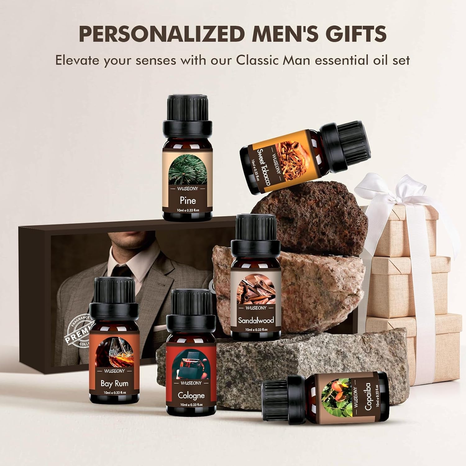 Classic Man Fragrance Oils Set, Mens Essential Oils Set - Pine, Sweet Tobacco, Bay Rum, Cologne, Copaiba, Sandalwood Candle Scents for Candle Making, Soap Making Supplies, Diffuser Oil Scents