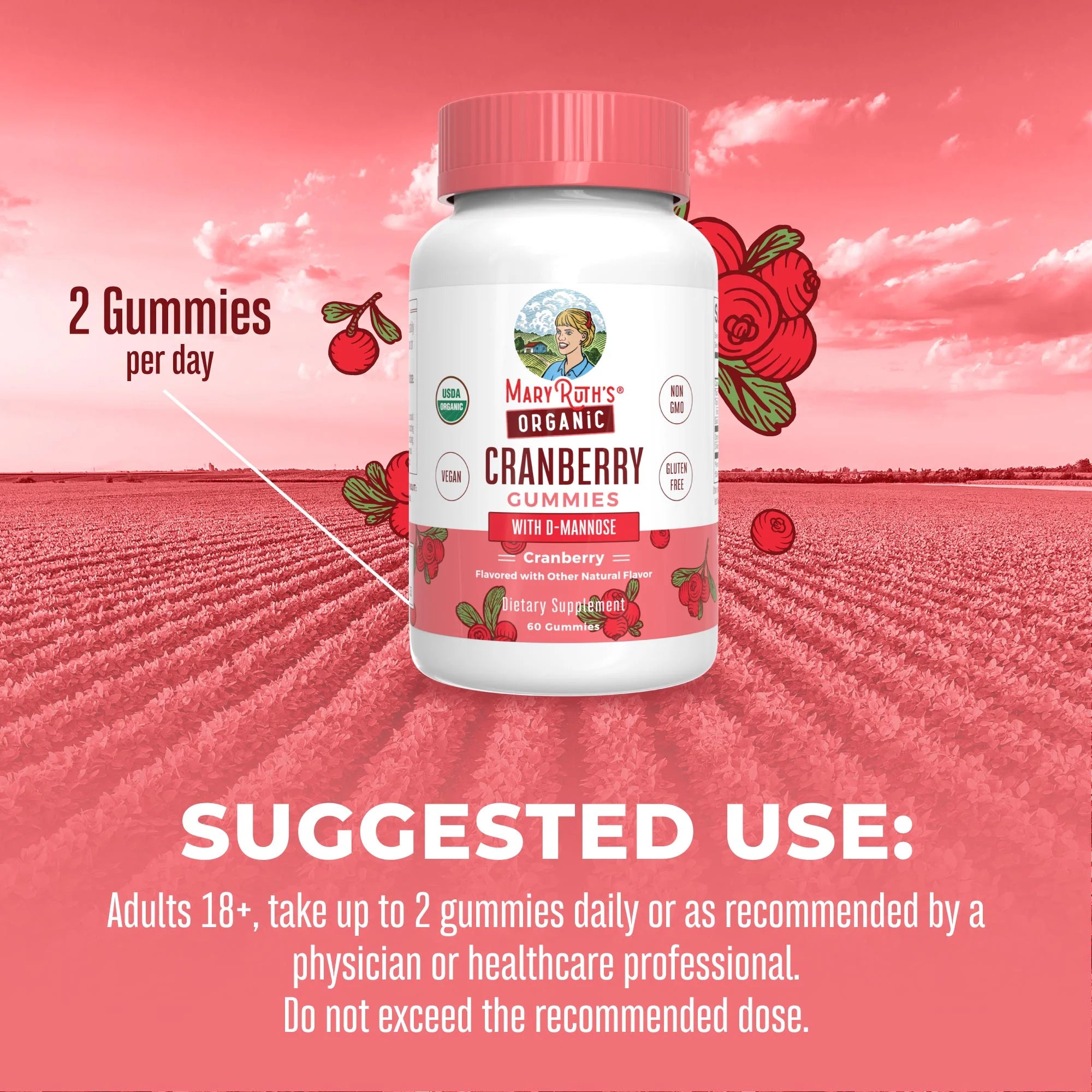 Cranberry Gummies with Mannose for Urinary Health, Vegan