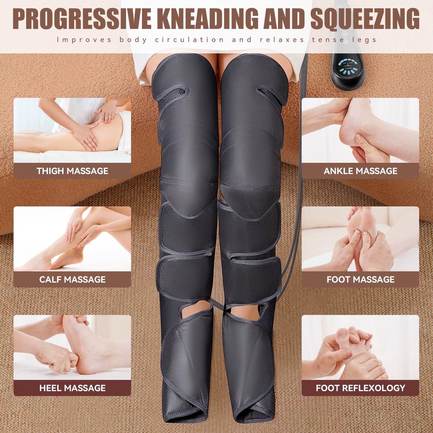 Air Compression Leg Massager Foot Calf Machine Blood Circulation Relaxation Instrument Long Airbag Vibration Heating Knee Tool