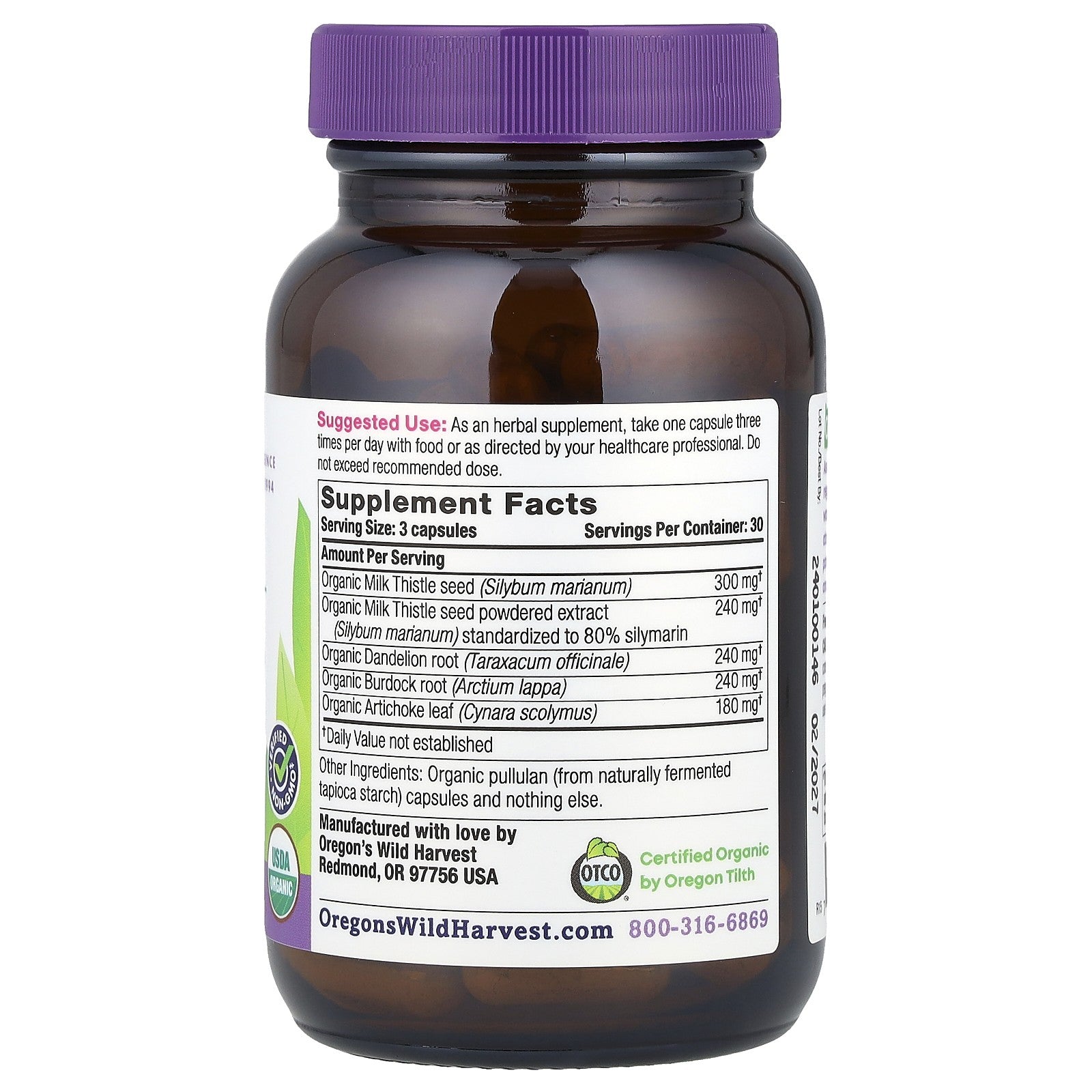 Oregon S Wild Harvest Milk Thistle Dandelion 90 Vegetarian Capsules Dairy-Free,