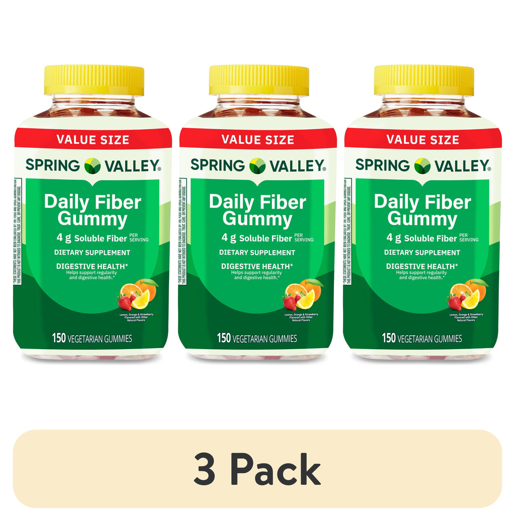 (3 Pack)  Digestive Health Fiber Supplement Gummies, Orange Lemon Strawberry, 150 Count
