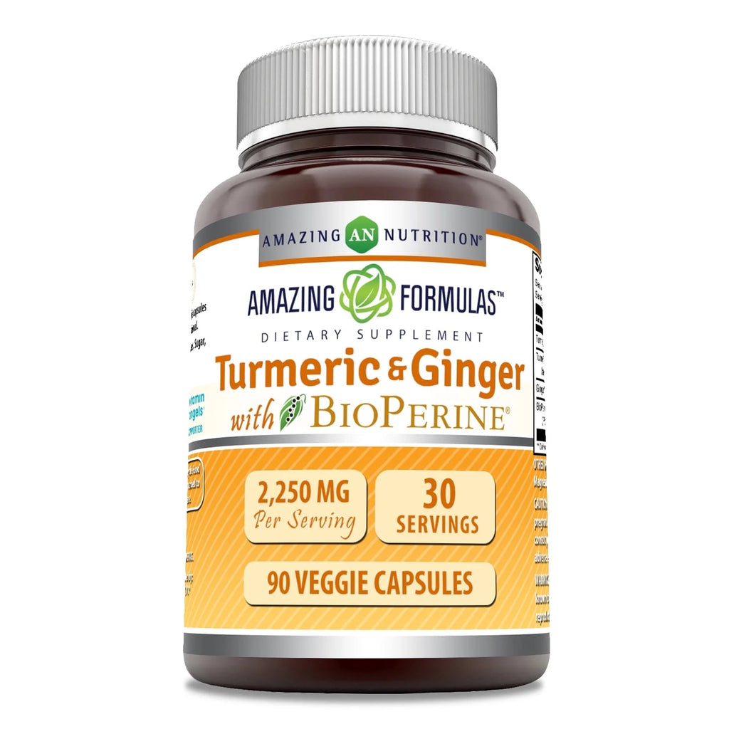 Amazing Formulas Turmeric Curcumin & Ginger with Bioperine 2250 Mg per Serving 90 Veggie Capsules | 30 Servings | Non-Gmo | Gluten Free | Made in USA | Ideal for Vegetarians