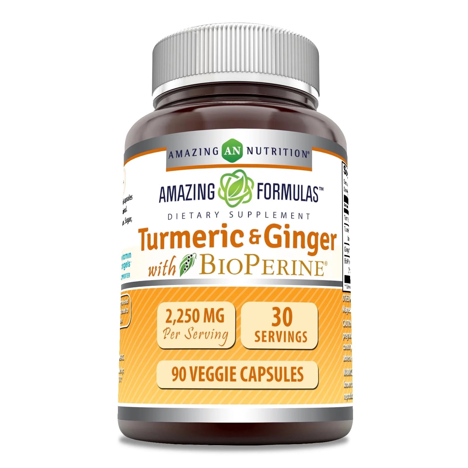 Amazing Formulas Turmeric Curcumin & Ginger with Bioperine 2250 Mg per Serving 90 Veggie Capsules | 30 Servings | Non-Gmo | Gluten Free | Made in USA | Ideal for Vegetarians