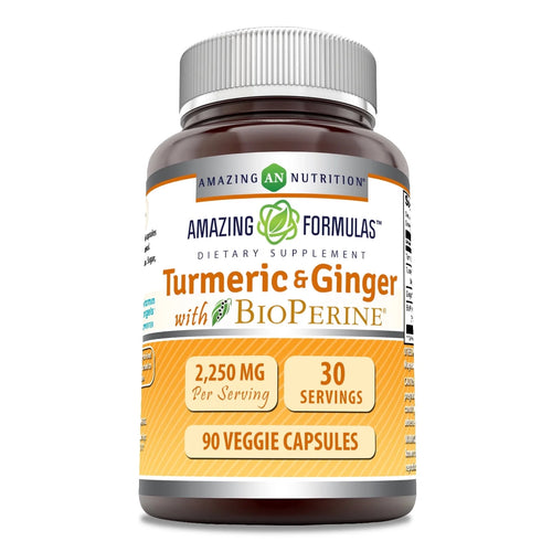 Amazing Formulas Turmeric Curcumin & Ginger with Bioperine 2250 Mg per Serving 90 Veggie Capsules | 30 Servings | Non-Gmo | Gluten Free | Made in USA | Ideal for Vegetarians