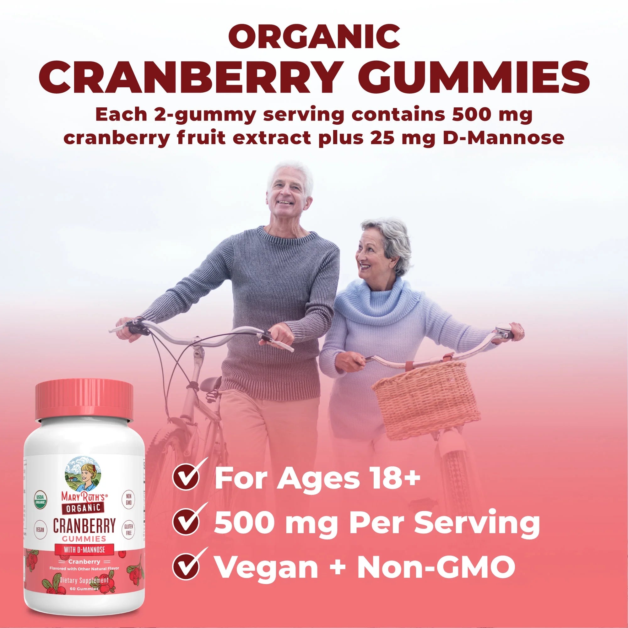 Cranberry Gummies with Mannose for Urinary Health, Vegan
