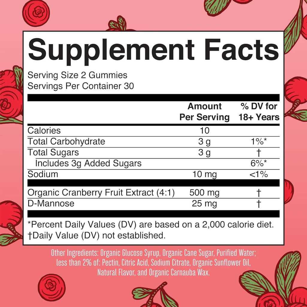 Cranberry Gummies with Mannose for Urinary Health, Vegan