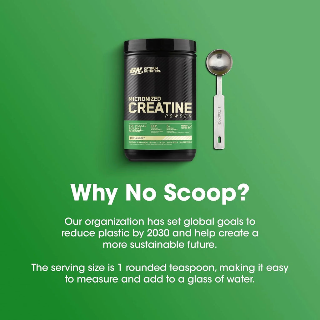 Optimum Nutrition Micronized Creatine Monohydrate Powder, Unflavored, 120 Servings, 600 Grams