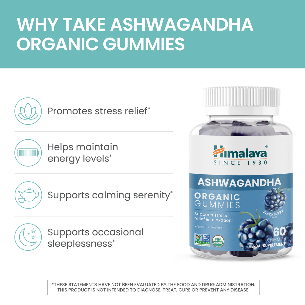Ashwagandha Organic Gummies, KSM-66, for Stress Relief, Energy & Relaxation, 56 Gummies