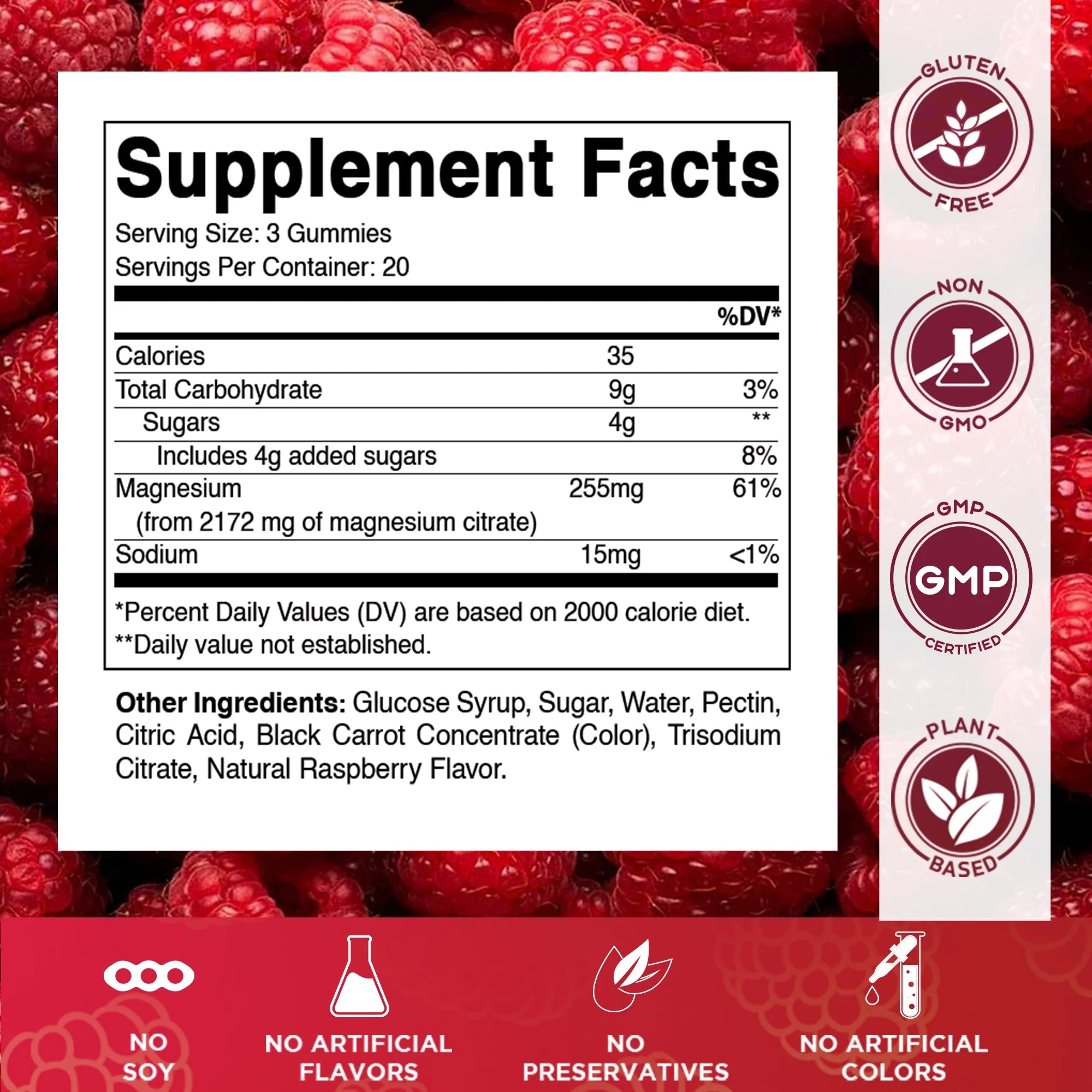 Extra Strength Magnesium Gummies 255 Mg (Elemental Mg) per Serving - 60 Vegan Gummies - Promotes Healthy Relaxation, Muscle, Bone, & Energy Support