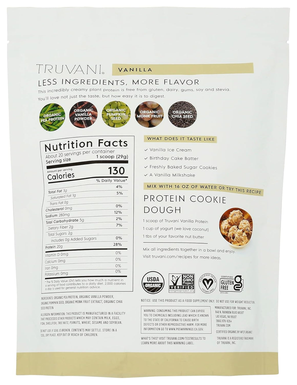 Plant Based Protein Powder, Vanilla, 20 Servings