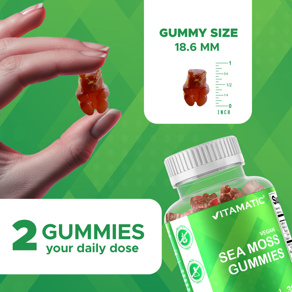 Irish Sea Moss Gummies - 3000 Mg - 60 Vegan Gummies - Made with Bladderwrack & Burdock Root - Seamoss Supplement for Thyroid, Energy, Immune Support