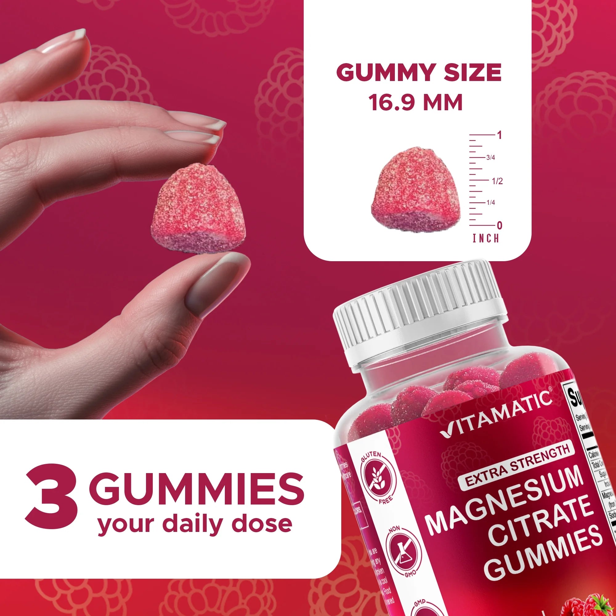 Extra Strength Magnesium Gummies 255 Mg (Elemental Mg) per Serving - 60 Vegan Gummies - Promotes Healthy Relaxation, Muscle, Bone, & Energy Support