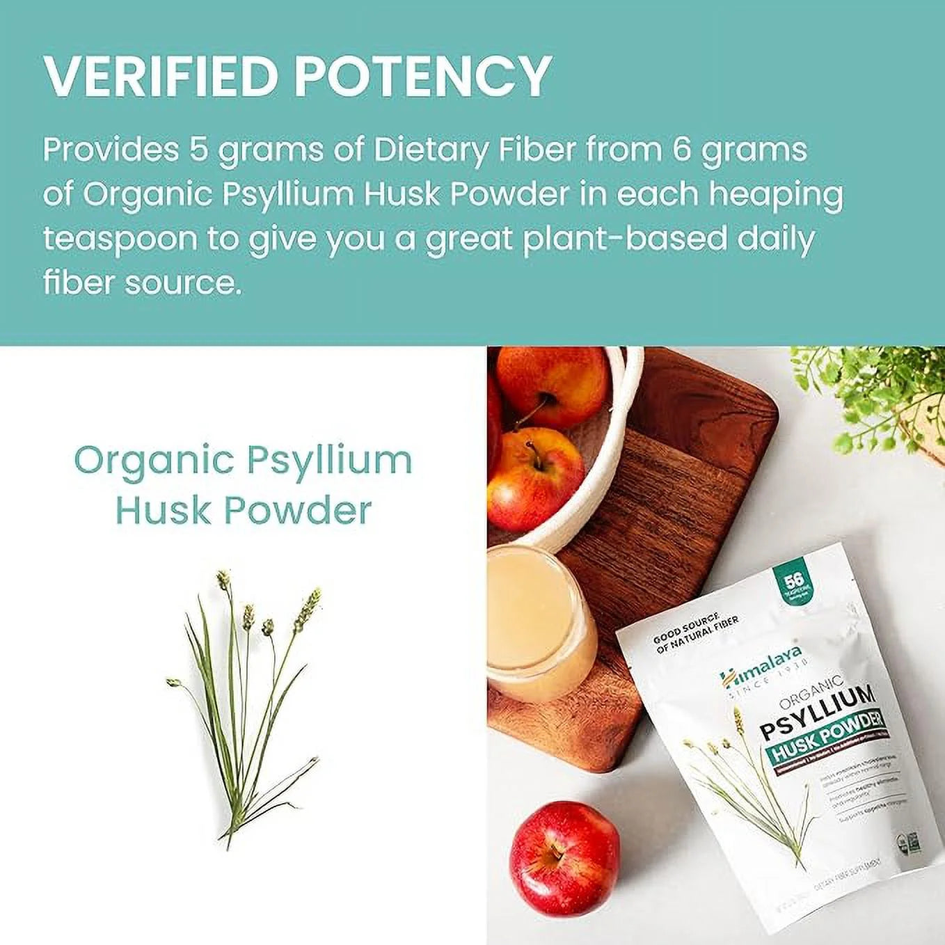 Organic Psyllium Husk Powder, Daily Dietary Fiber Supplement, Appetite Management, 56-Teaspoon Supply, 12 Oz