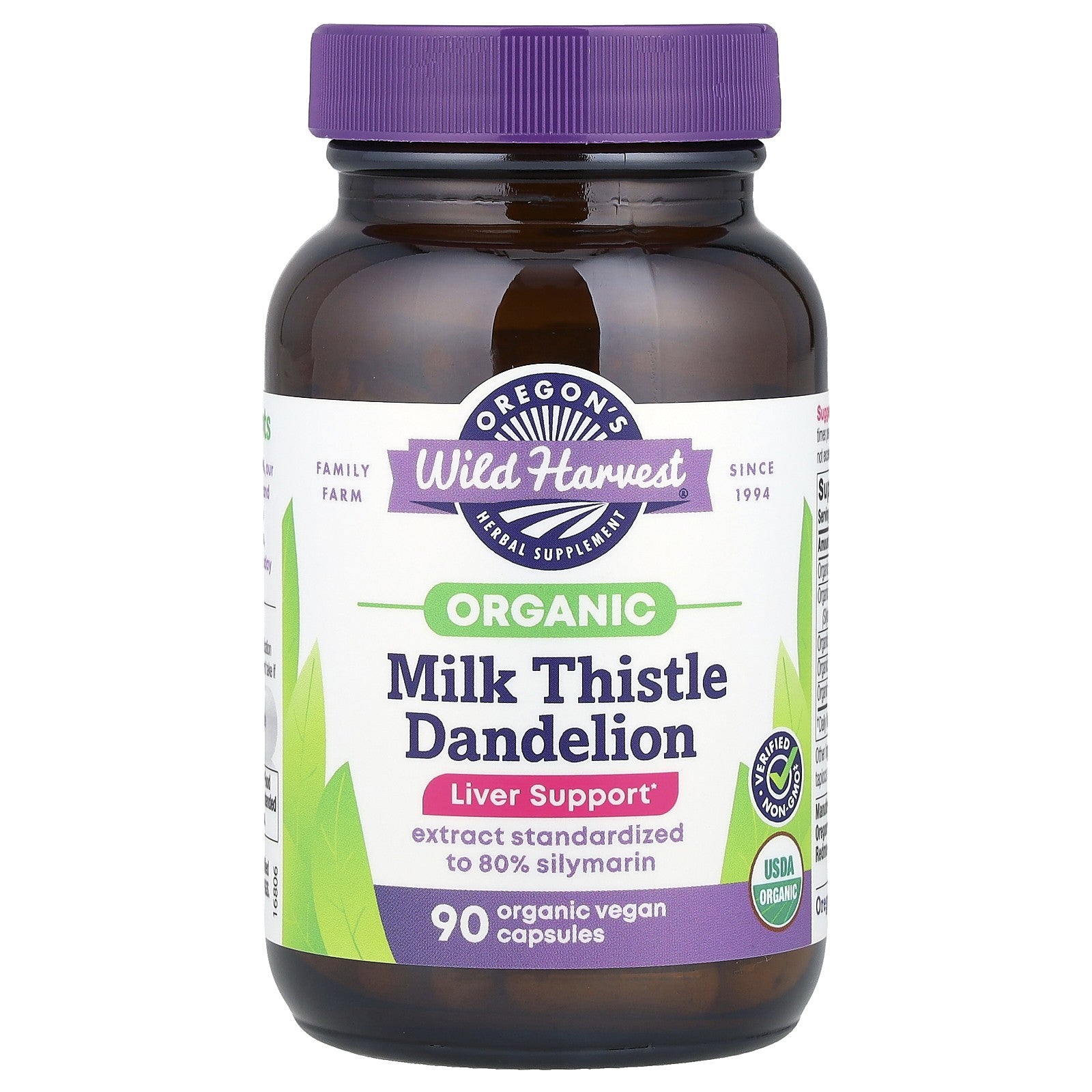 Oregon S Wild Harvest Milk Thistle Dandelion 90 Vegetarian Capsules Dairy-Free,