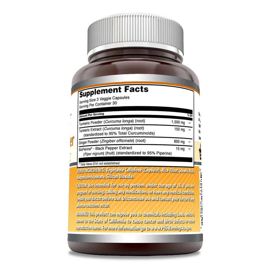 Amazing Formulas Turmeric Curcumin & Ginger with Bioperine 2250 Mg per Serving 90 Veggie Capsules | 30 Servings | Non-Gmo | Gluten Free | Made in USA | Ideal for Vegetarians