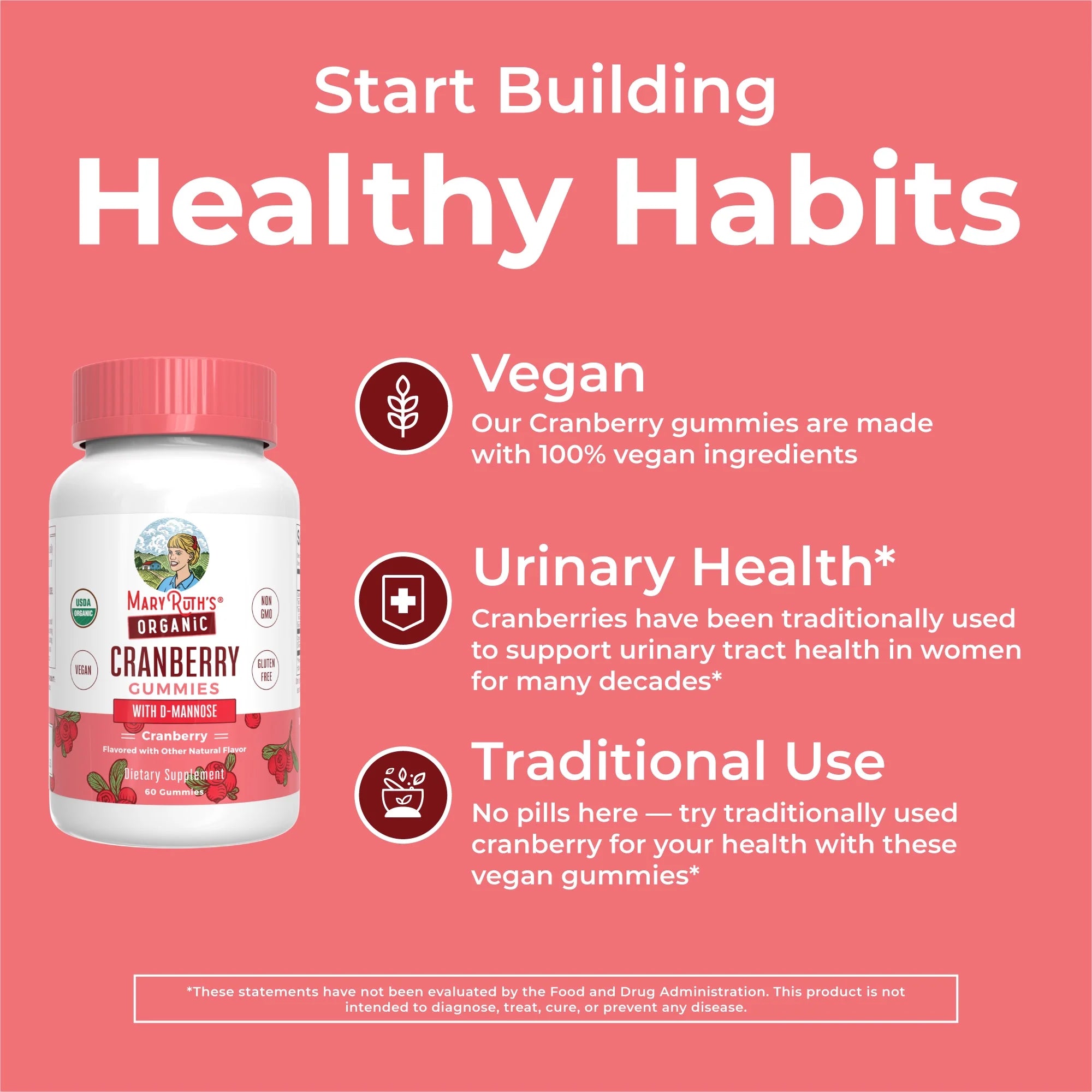 Cranberry Gummies with Mannose for Urinary Health, Vegan