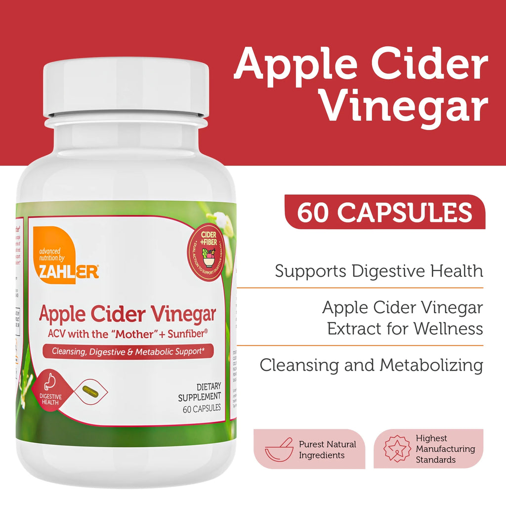 Apple Cider Vinegar Capsules with Fiber Supplement - Cleansing, Digestive and Metabolic Support - Healthy Diet and Appetite - Kosher Apple Cider Vinegar Pills - Non GMO ACV Capsules - 60 Count