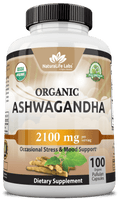Organic Ashwagandha 2,100 Mg - 100 Vegan Capsules Pure Organic Ashwagandha Powder and Root Extract
