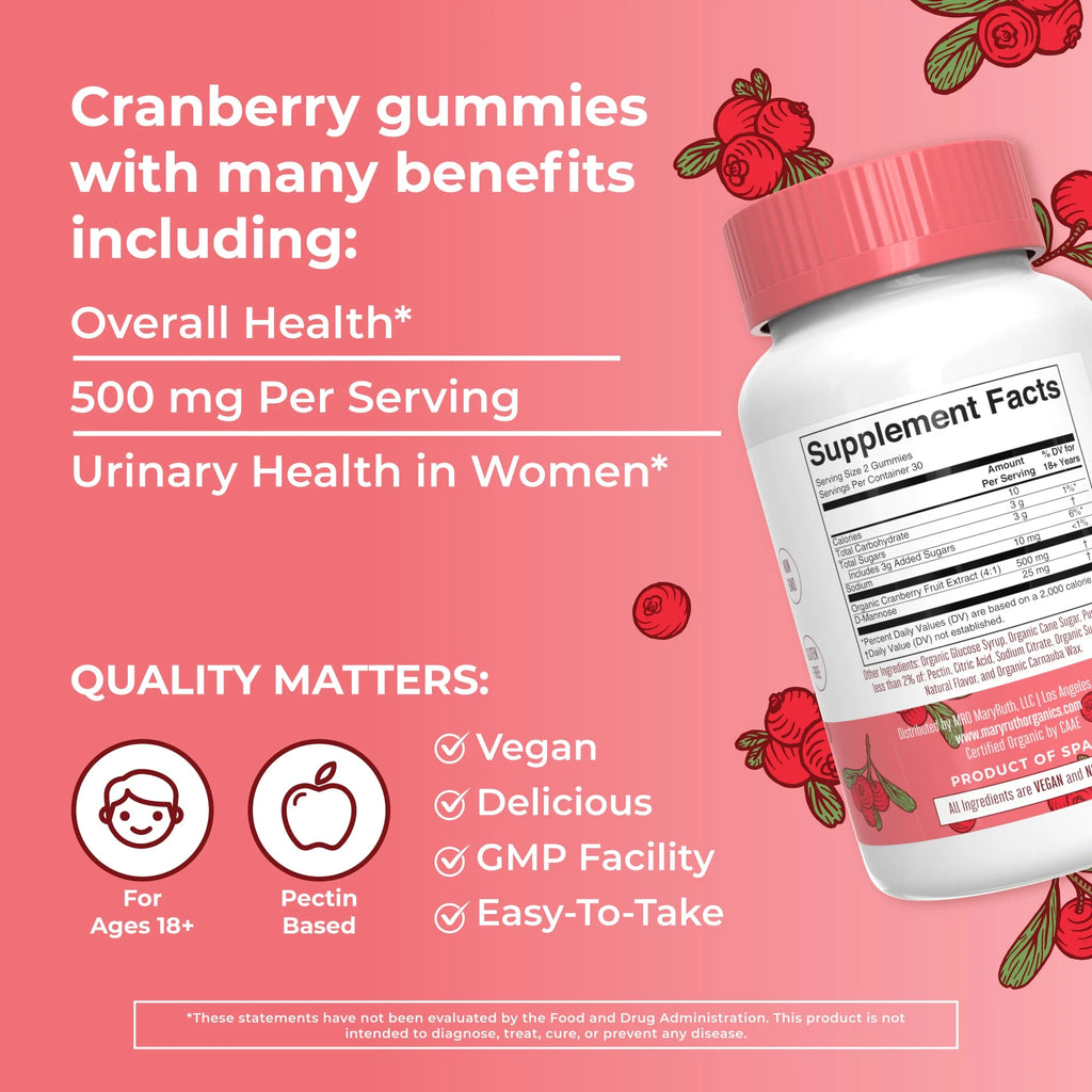 Cranberry Gummies with Mannose for Urinary Health, Vegan