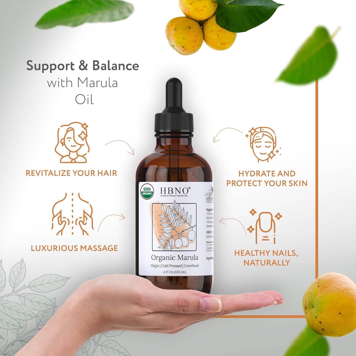 Organic Marula Oil - Huge 4 Oz (120Ml) Value Size - USDA Certified Organic Marula Seed Oil, Cold Pressed for Face, Body, Lips, Shampoo & Conditioner