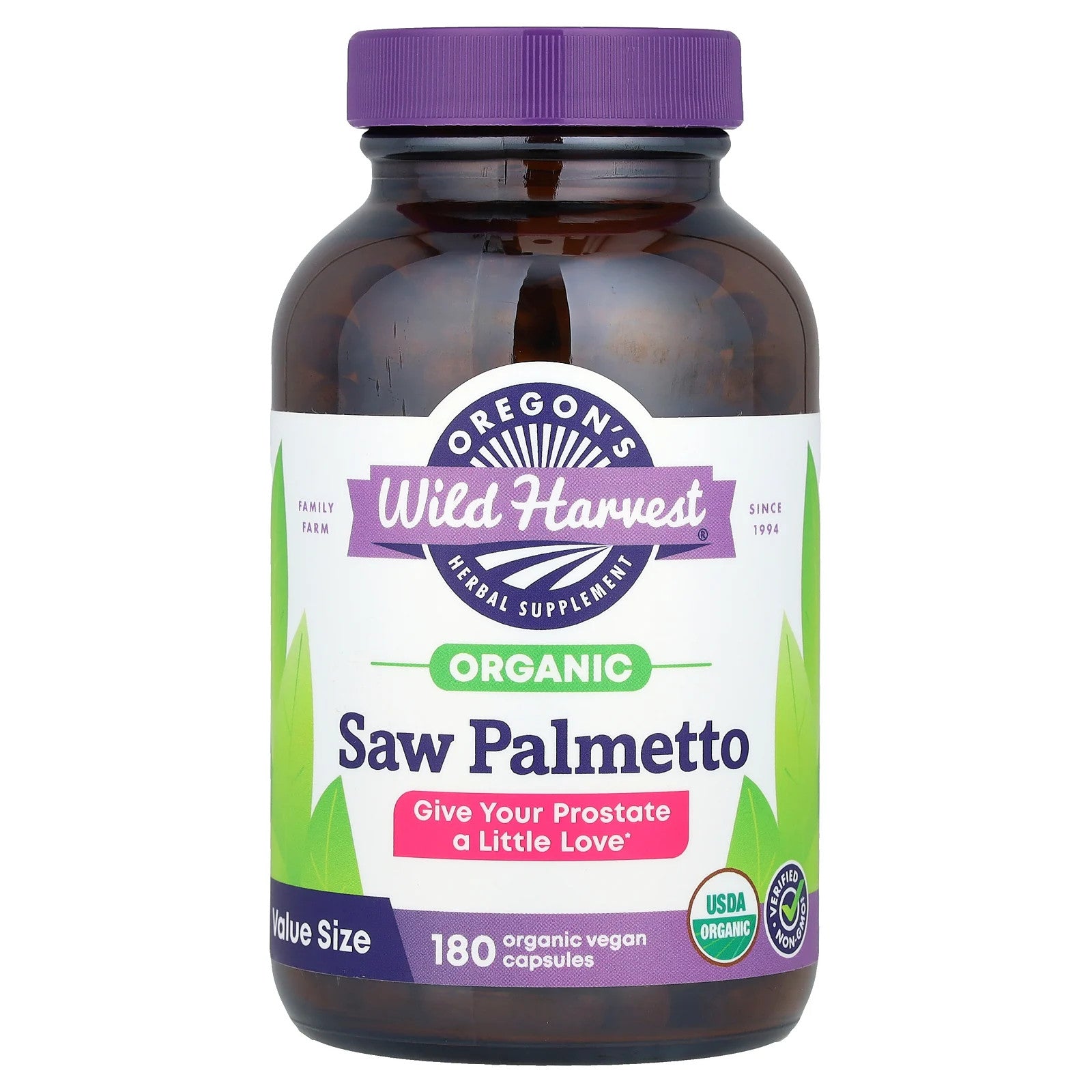Saw Palmetto, 180 Organic Vegan Capsules (585 Mg per Capsule)