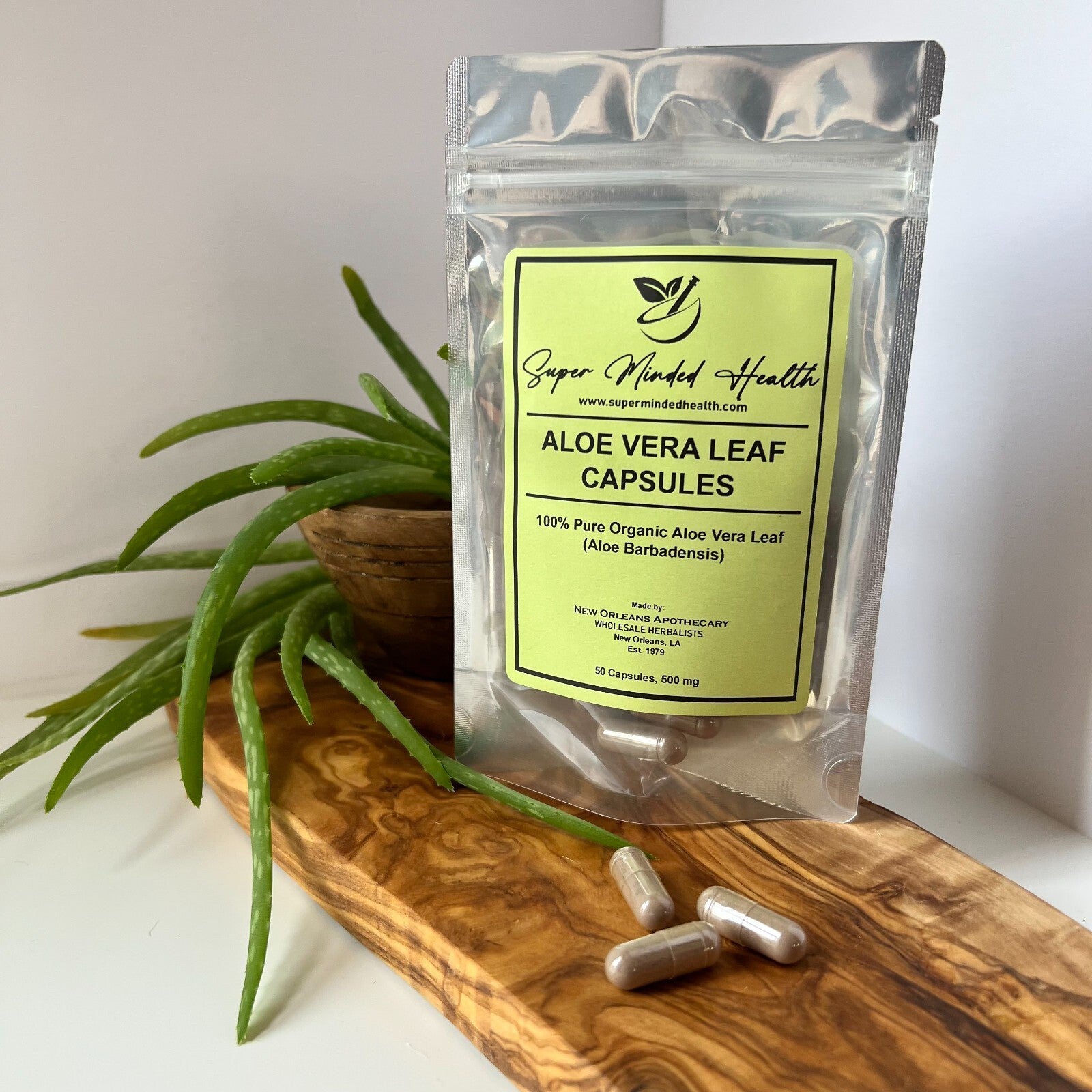 Organic Aloe Vera Leaf Capsules 500 Mg (Aloe Barbadensis)