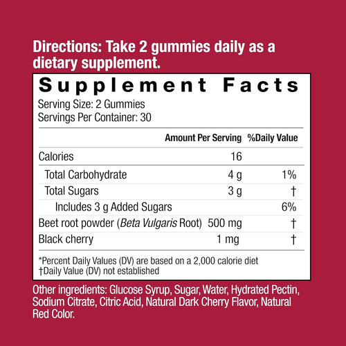 Bountiful Beets Gummies, Circulation Superfood, Promotes Energy and Endurance, Nitric Oxide Booster, 30 Servings, White, 60 Count