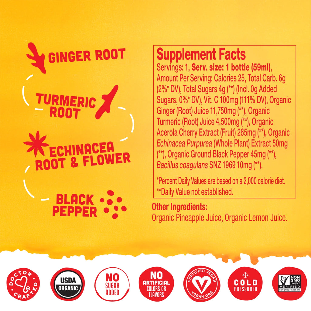 (2 Pack)  Immunity Boost Shot, Original Ginger and Turmeric Wellness Shot, 2 Fl Oz Bottle