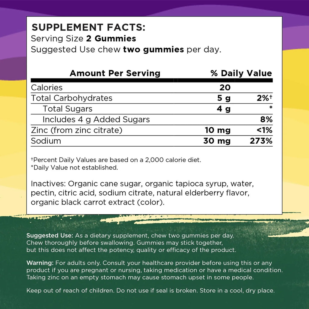 Zinc Gummies - Elderberry 15 Mg 60 Gummies