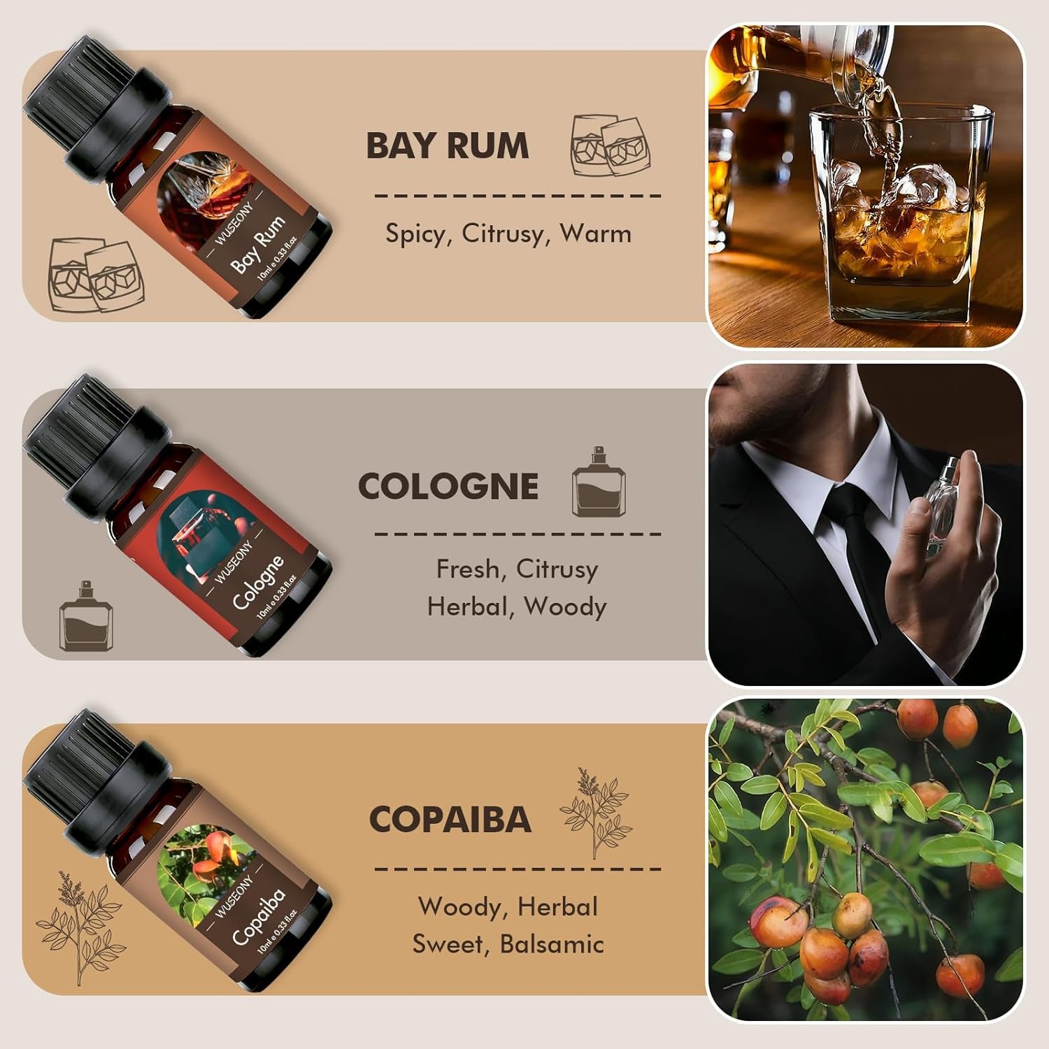 Classic Man Fragrance Oils Set, Mens Essential Oils Set - Pine, Sweet Tobacco, Bay Rum, Cologne, Copaiba, Sandalwood Candle Scents for Candle Making, Soap Making Supplies, Diffuser Oil Scents