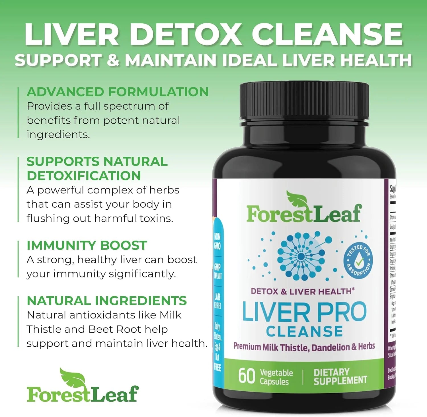 Liver Detox Cleanse & Repair Supplement with Milk Thistle and Dandelion Root Extract, 60 Vegetable Capsules