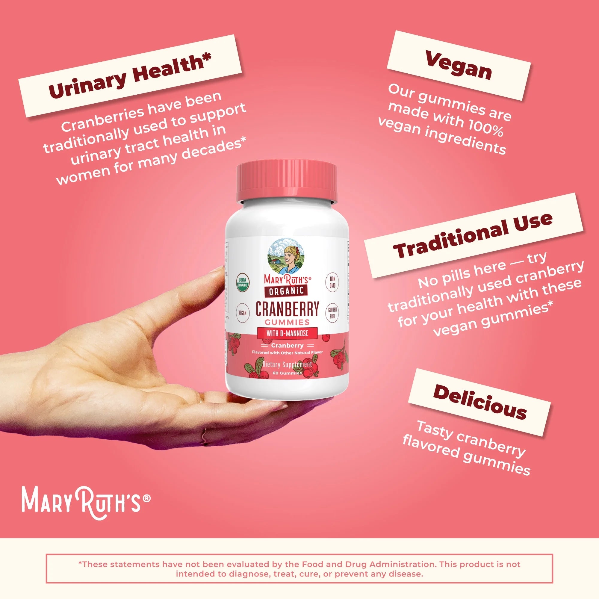 Cranberry Gummies with Mannose for Urinary Health, Vegan