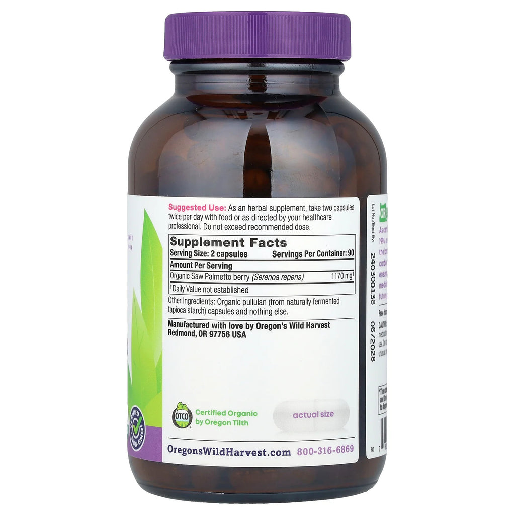 Saw Palmetto, 180 Organic Vegan Capsules (585 Mg per Capsule)
